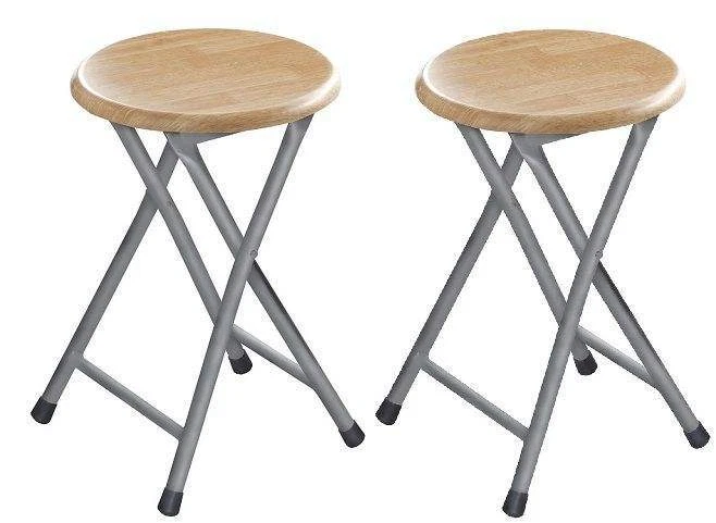 Beech Wood Top Folding Stool Portable Space Saving Non Slip Feet Kitchen Stools - Image 1 of 1
