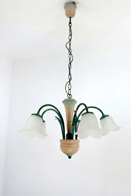 Lampadario sospensione in legno e metallo vetro stile classico rustico country - Immagine 1 di 4