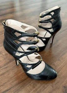 Miu Miu Black Leather Strappy High Heel Bootie Sandal Shoes For Women EU 37 - Picture 1 of 9