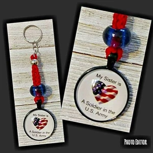 My Sister is A Soldier in the U.S. Army Crochet Keychain Keyring Handmade USA - Picture 1 of 1