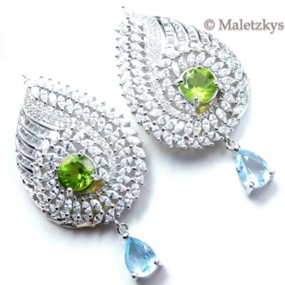 Große Ohrringe 12,9 ct Peridot Topas weißer Zirkonia Ohrstecker 925er Silber - Bild 1 von 2