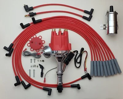 Distribuidor BUICK 350 RED HEI tapa pequeña + BOBINA CROMADA + CABLES BUJÍA 8mm EE. UU. Foto 1 de 4
