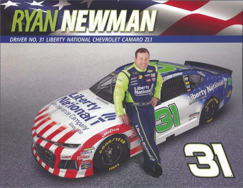 2018 RYAN NEWMAN "LIBERTY NATIONAL RED,WHITE,BLUE" #31 NASCAR MONSTER POSTCARD Cover
