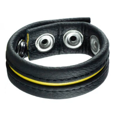 Cockring cuir 3 pressions The Red noir et jaune - Photo 1/3