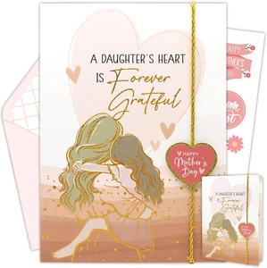 Gold Glitter Foiled 5X7In Happy Mothers Day Card from Daughter with Gold String  - Picture 1 of 12