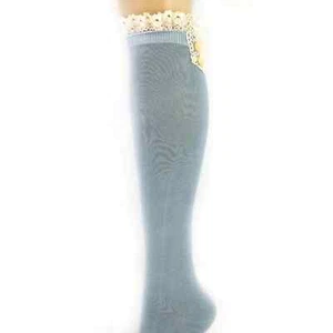 New NWT Boutique Vintage Lace Boot Socks with vintage lace trim and buttons Gray - Picture 1 of 3