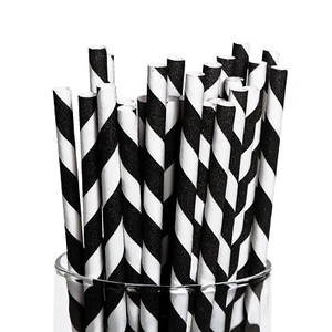 Black Striped Paper Straws, Wedding, Party Supplies, 24 Pieces - Picture 1 of 1