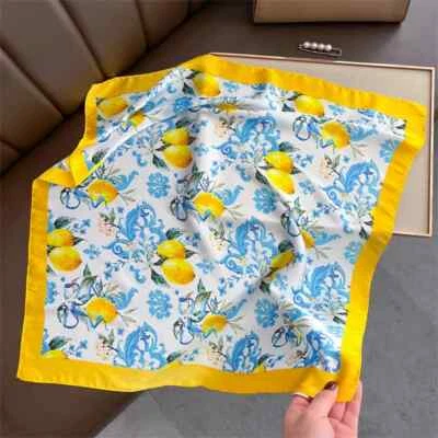 Square Satin Scarf for Women Lemon Print 70cm Beach Wrap Headband Hair Cover - Image 1 of 4