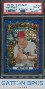2021 Topps Heritage #169 Mike Trout Chrome - Blue Sparkle Ref. PSA 10 GEM MINT