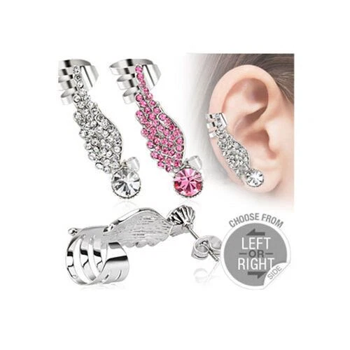 Pendiente de acero quirúrgico oreja cartílago ala diseño circonita izquierda y derecha 20G Foto 1 de 1