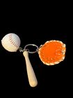 Key Ring/Bag Charm- Baseball theme: ball, bat and glove -orange white red