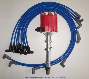 CHEVY CORVETTE 1985-1991 5.7L 350 TPI DISTRIBUTOR, BLUE 8mm SPARK PLUG WIRES USA - Foto 1 di 2
