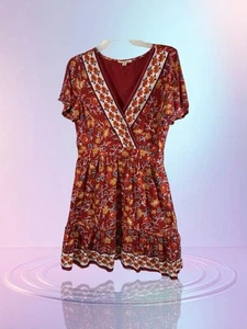 Francesca’s Miami  Women’s V-Neck Orange Floral Dress Size Medium - Picture 1 of 12