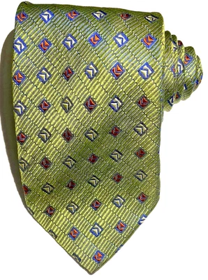 GIANFRANCO FERRE 男式绿色 Foulard 提花丝绸领带/意大利制造 — 第 1/4 张图片