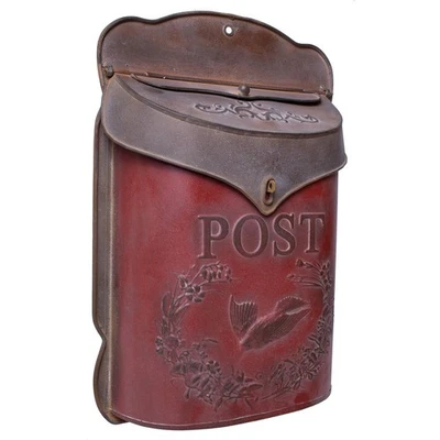 10.5” x 15.5” Aged Red Metal Wall-Mounted Embossed Post Mailbox Decoration Foto 1 de 4