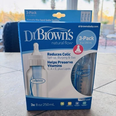 NEW in box Dr. Brown's Natural Flow Standard Baby Bottles 8 oz - 3 Pack - Image 1 of 4