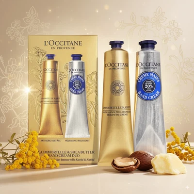 L’OCCITANE Hand Cream Duo – Shea Immortelle 75ml + Shea Butter 75ml NEW - Image 1 of 4