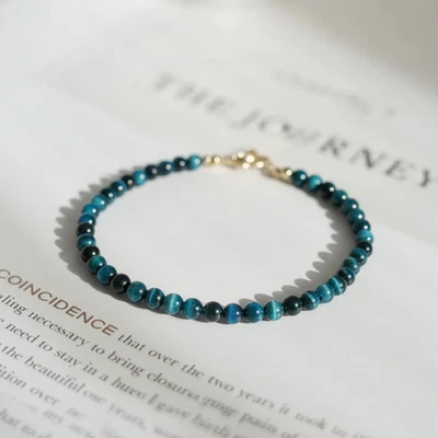 Pulsera de piedras con ojos de tigre azul protección de cuentas de piedras preciosas pulsera de curación para mujer Foto 1 de 3