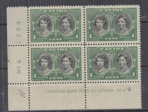 1939  #246 1¢ KING GEORGE VI ROYAL VISIT ISSUE LOWER LEFT PLATE BLOCK #4-2 F-VF - Picture 1 of 2