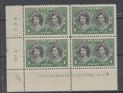 1939  #246 1¢ KING GEORGE VI ROYAL VISIT ISSUE LOWER LEFT PLATE BLOCK #4-2 F-VF - Image 1 of 2