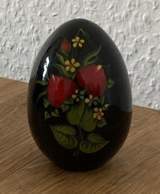 Holz-Figur, Holz-Ei! SCHÖNE WALDBLUMEN! HANDGEMALT & SIGNIERT! RARITÄT! 7 cm. - Bild 1 von 4