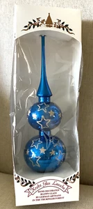 Krebs blau mundgeblasen Glas BAUMAUFSATZ mit Gold Glitzer Sterne ~ 13" hoch ~ USA - Bild 1 von 7