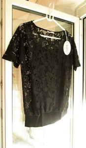 EDC ESPRIT TUNIKA KURZARM SHIRT FLORALER SPITZE MIT TOP SCHWARZ BLACK XS, 34 NEU - Bild 1 von 11