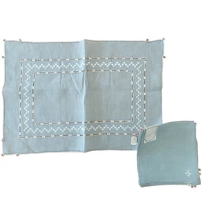 TOVAGLIETTA VASSOIO TE' CM 41,5x29,5 + 6 TOVAGLIOLI SOTTOTAZZA 15x15 LINO PURO - Picture 1 of 4