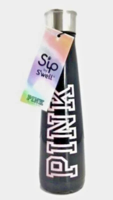 VICTORIA SECRET PINK WATER BOTTLE/THERMOS BLACK/SILVER NIB - Image 1 of 4