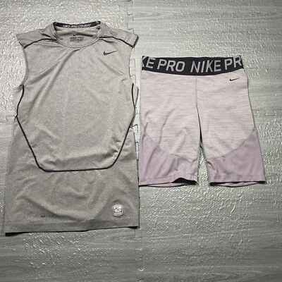 Nike Pro Lot Of 2 Shirt Shorts Combat Mens Large Gray DriFit Compression Top - Image 1 of 4