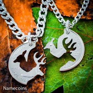 Buck and Doe Necklace, NameCoins Handmade Couples with Stainless Steel chain - Picture 1 of 2