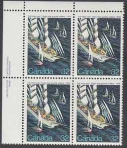 Canada - #1012i Tall Ships Plate Block - Double Anchor Hole Variety - MNH - Picture 1 of 2