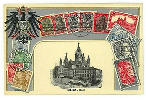 4.-POSTAL ALEMANIA SELLOS DEL Reich alemán montaje escudo de armas en relieve, mainz - Imagen 1 de 2