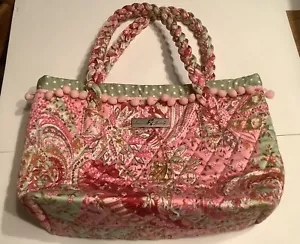 Isabella's Journey Green and Pink Paisley Petite Carpet Bag Quilted - Picture 1 of 9