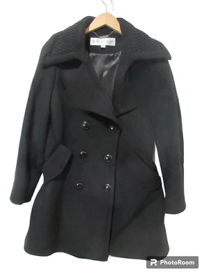 Sz 2 TRINA TURK Black Double Breasted WOOL BLEND Fall Winter Trench Coat - Изображение 1 из 4
