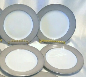 Sango Platina 4 Salad or Luncheon Plates Gray Band w/ Platinum Trim Discontinued - Picture 1 of 6