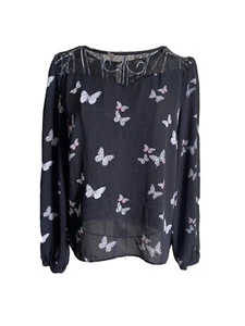 Oasis Women’s Top Size 10 Black Mix Butterfly Pattern Lace Detail Long Sleeved - Picture 1 of 7