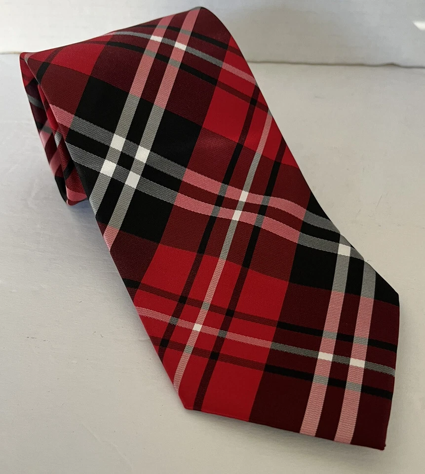 Corbata Vesuvio Napoli Italia Roja Negra Cuadros Clásica Preppy Foto 1 de 3