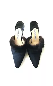 Manolo Blahnik Brown Fur Slides Size 10.5/40.5 - Picture 1 of 4