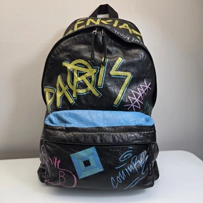 Balenciaga Explorer Graffiti Black Leather Backpack Large Luxury Streetwear Punk - Image 1 of 4