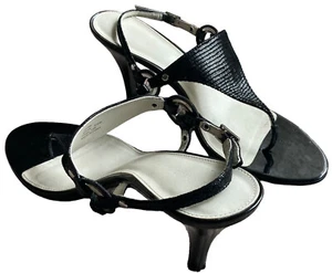 Calvin Klein 8.5 Womens Macie Mid Heel Sandal Slingback Black Silver Accents - Picture 1 of 7
