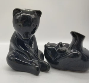 D Ferguson PIGEON FORGE Art Pottery Playful Black Bear Cubs Set of 2 Figurines - Picture 1 of 13