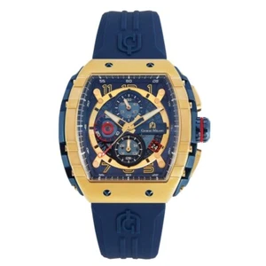 Giorgio Milano Luxury Men’s Watch Gold Blue Rubber Strap Water Resistance 10ATM - Picture 1 of 4