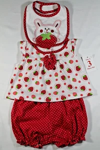 NIÑAS 3/6 Meses Conjunto de 3 Piezas (Top Bloomer Bib) Conejo Fresa Pescador-Precio - Imagen 1 de 4