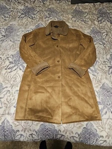 Lands End Coat Women's L 14-16 Faux Suede Sherpa Shearling Long Winter Jacket - Picture 1 of 16