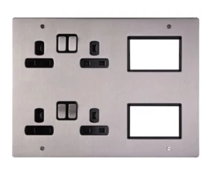 DETA 8175SCB Lounge Media Plate 4x13A + 6 Euro Modul Satin Chrom/Schwarz (33) - Bild 1 von 4