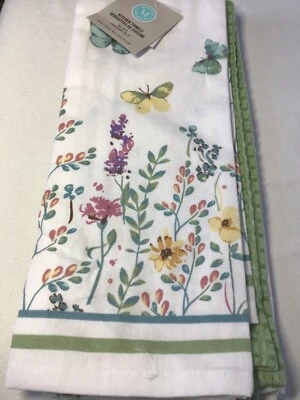 MARTHA STEWART TOALLAS DE COCINA (3) FLORES MARIPOSA 100% ALGODÓN NUEVAS CON ETIQUETAS Foto 1 de 3