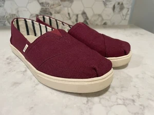TOMS Women’s Heritage Canvas Alpargata Cupsole Slip-On Burgundy Shoes Size 8.5 - Picture 1 of 11