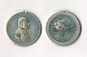 1814 Alexander I, Emancipator of Europe, white metal, by Wyon, EF, pierced - Picture 1 of 1