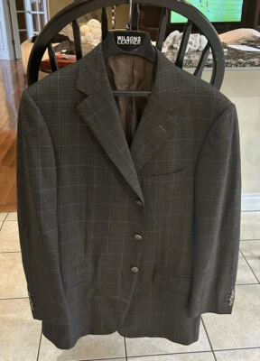 Ermenegildo Zegna Brown Wool Glen Plaid Check Blazer Jacket Men Size US 46L - Изображение 1 из 4